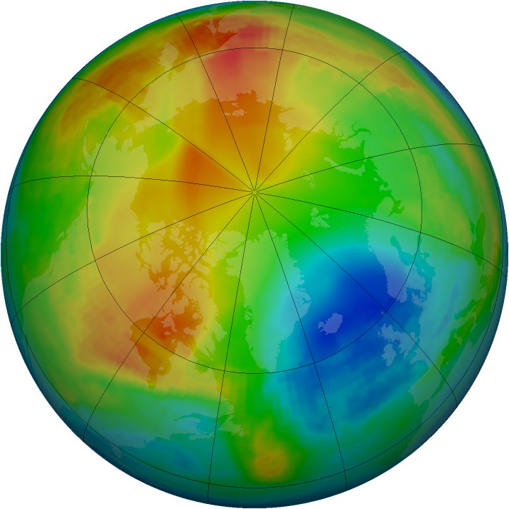 Arctic ozone map for 13 January 1992